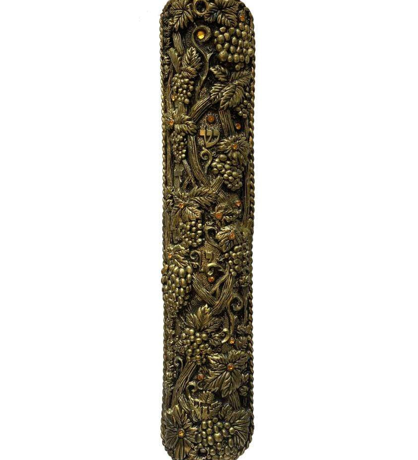 Holy Grapes Brass Mezuzah - Extra Large