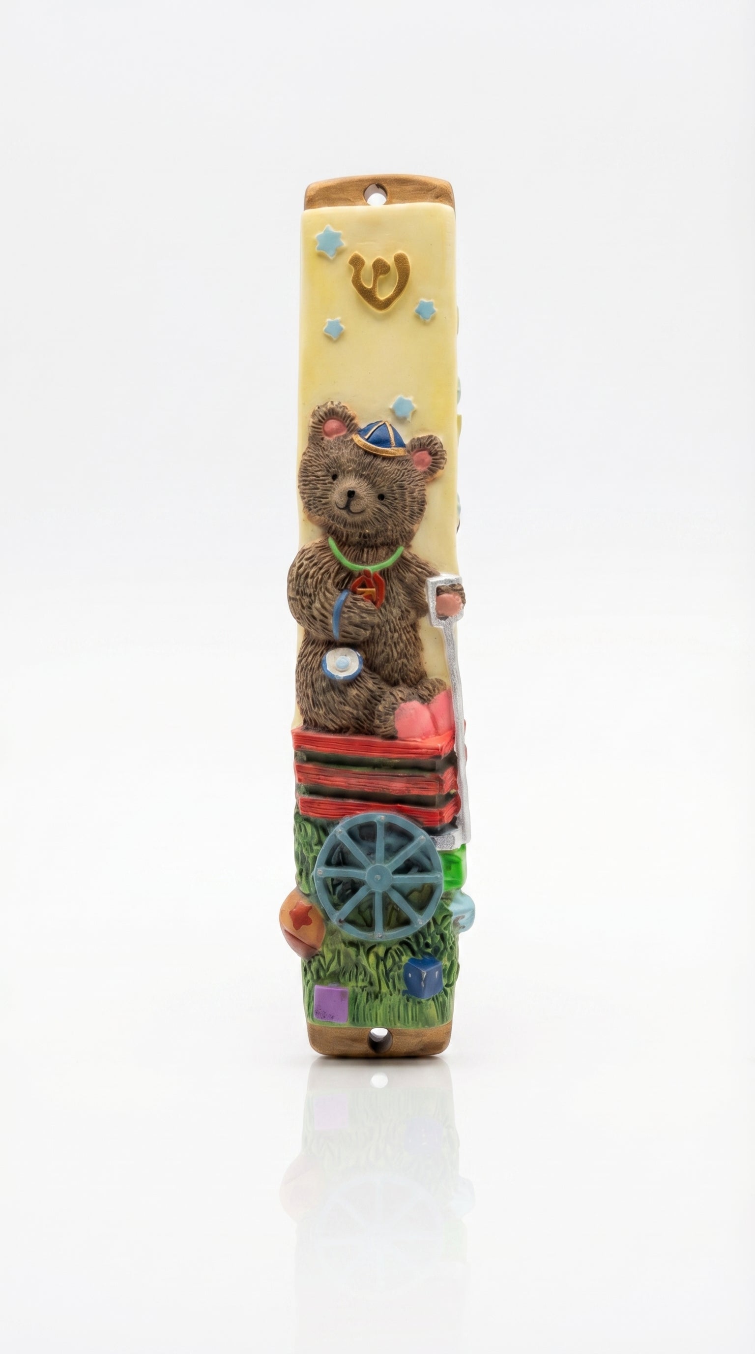 16-inch mezuzah with detailed Hebrew engravings displayed on a white background with soft reflection