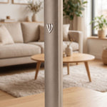24-inch mezuzah with engraved Hebrew letters and decorative motifs on a white studio background with soft reflection.