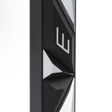 Black and silver geometric product on a white background