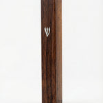Classic Wood-Inspired Brown Shin Mezuzah, a made in Israel mezuzah with a warm brown finish, silver Shin detail, and timeless everyday style