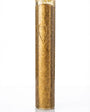 Cylindrical gold shimmer acrylic mezuzah case with a Hebrew Shin letter engraved on the front.