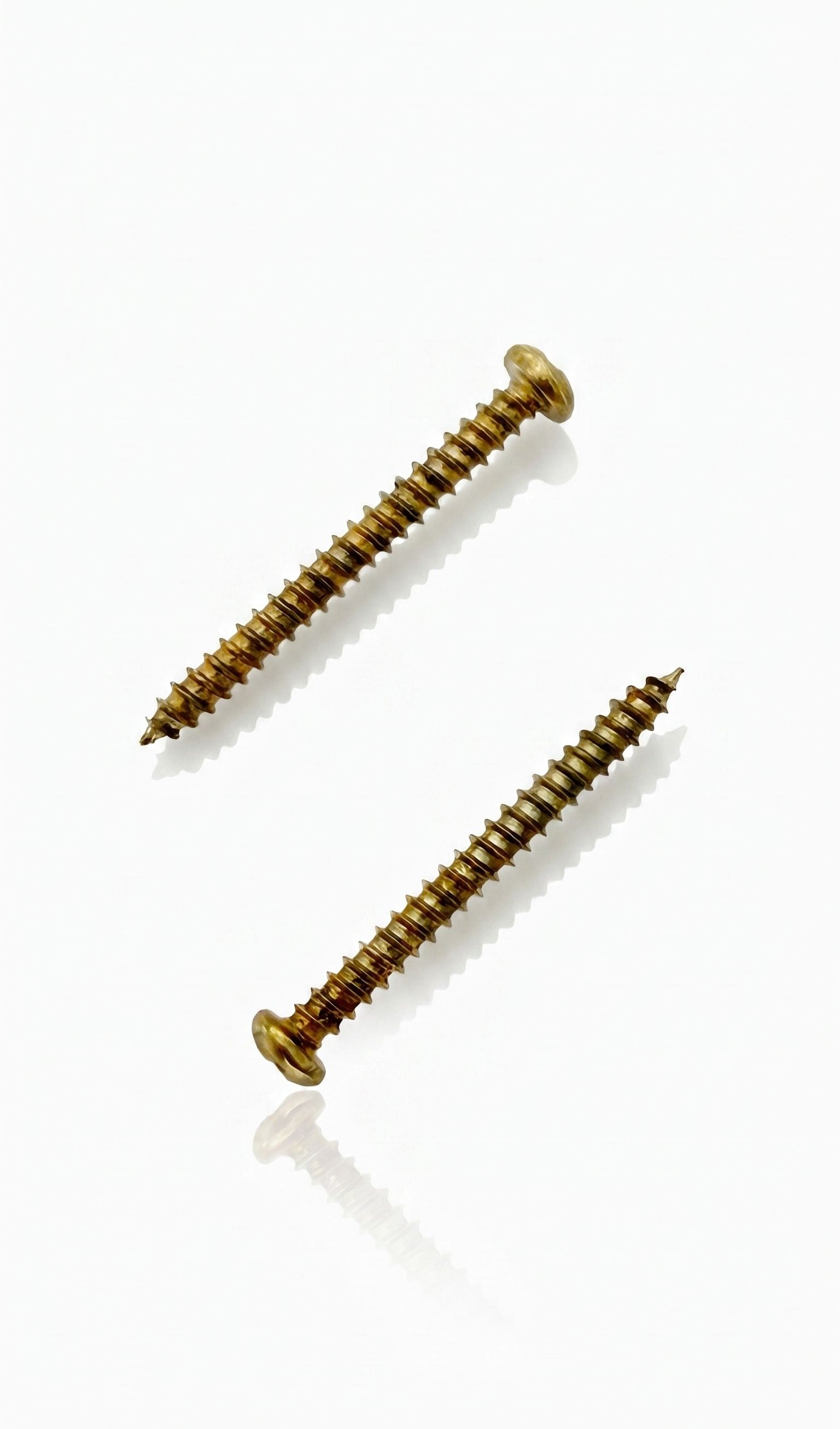 Gold mezuzah screws with threaded grooves for mounting gold, brass, wood, stone and heavier mezuzah cases securely to doorposts