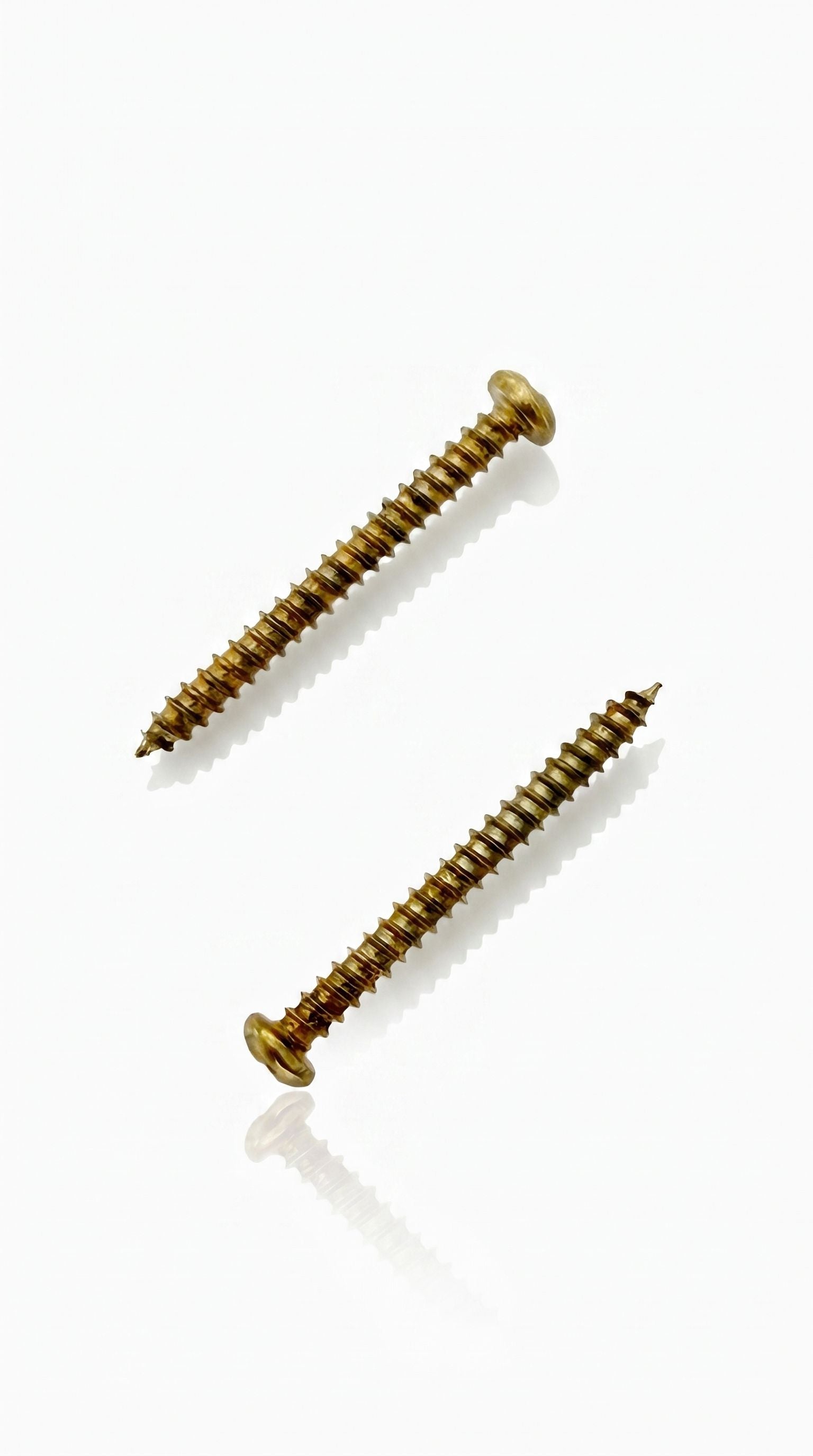 Gold mezuzah screws with threaded grooves for mounting gold, brass, wood, stone and heavier mezuzah cases securely to doorposts