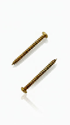 Gold mezuzah screws with threaded grooves for mounting gold, brass, wood, stone and heavier mezuzah cases securely to doorposts