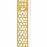 Golden Star of David Acrylic Mezuzah with gold lattice overlay, Hebrew Shin, clear acrylic body and crystal accents