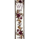 Heritage Rose Garden metal and wood mezuzah with burgundy roses, golden flowers, green leaves and pale Hebrew Shin