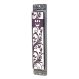 Floral Pewter and Wood Terra Mezuzah