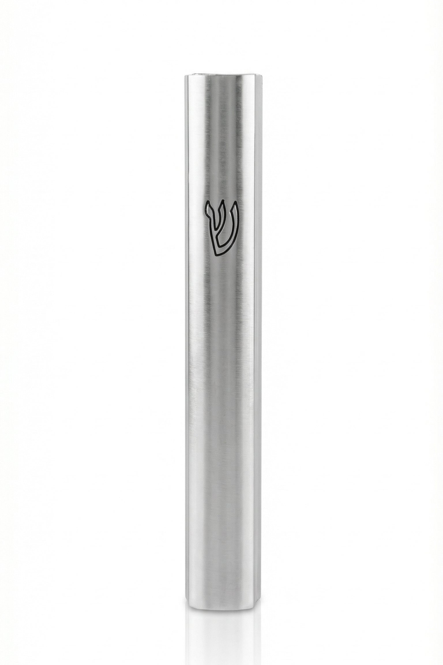 Modern Brushed Silver Aluminum Mezuzah Case with Scroll