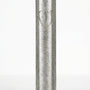 Silver shimmer acrylic mezuzah case with a carved Hebrew letter Shin on a white background.