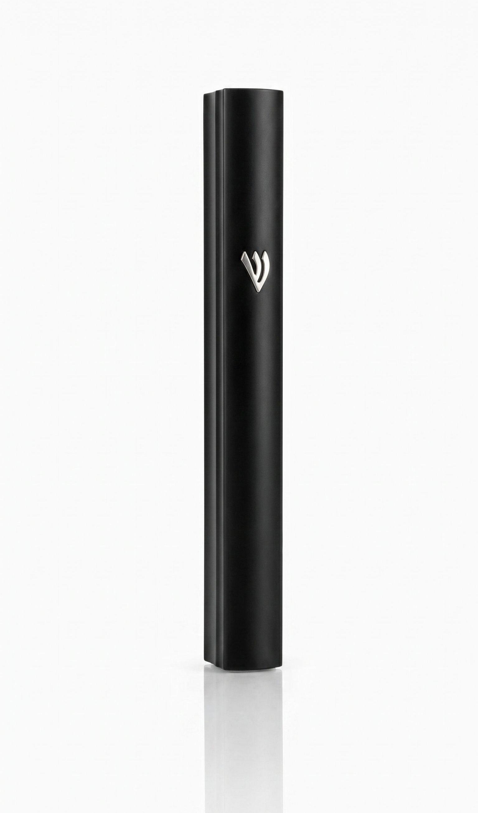 Modern Waterproof Black Aluminum Outdoor Mezuzah Case with Silver Shin and a metallic finish