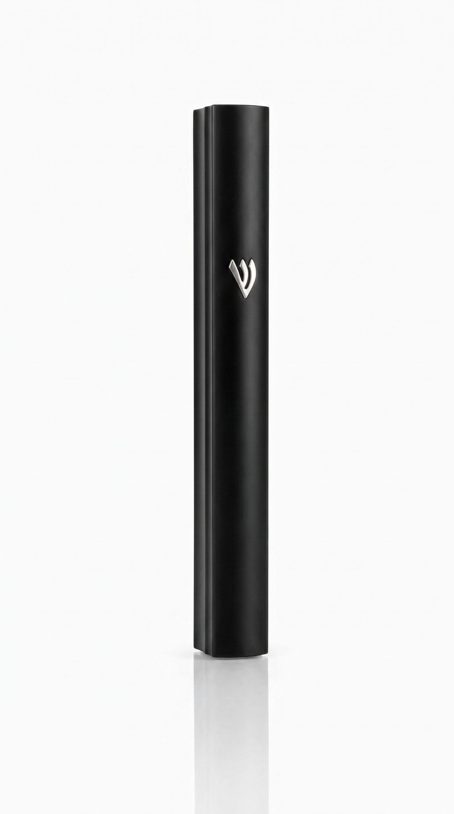 Modern Waterproof Black Aluminum Outdoor Mezuzah Case with Silver Shin and a metallic finish