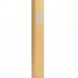 Gold cylindrical mezuzah case product with a silver shin on it in aluminum, a slim profile, and a silver Shin, crafted in Israel for timeless outdoor door