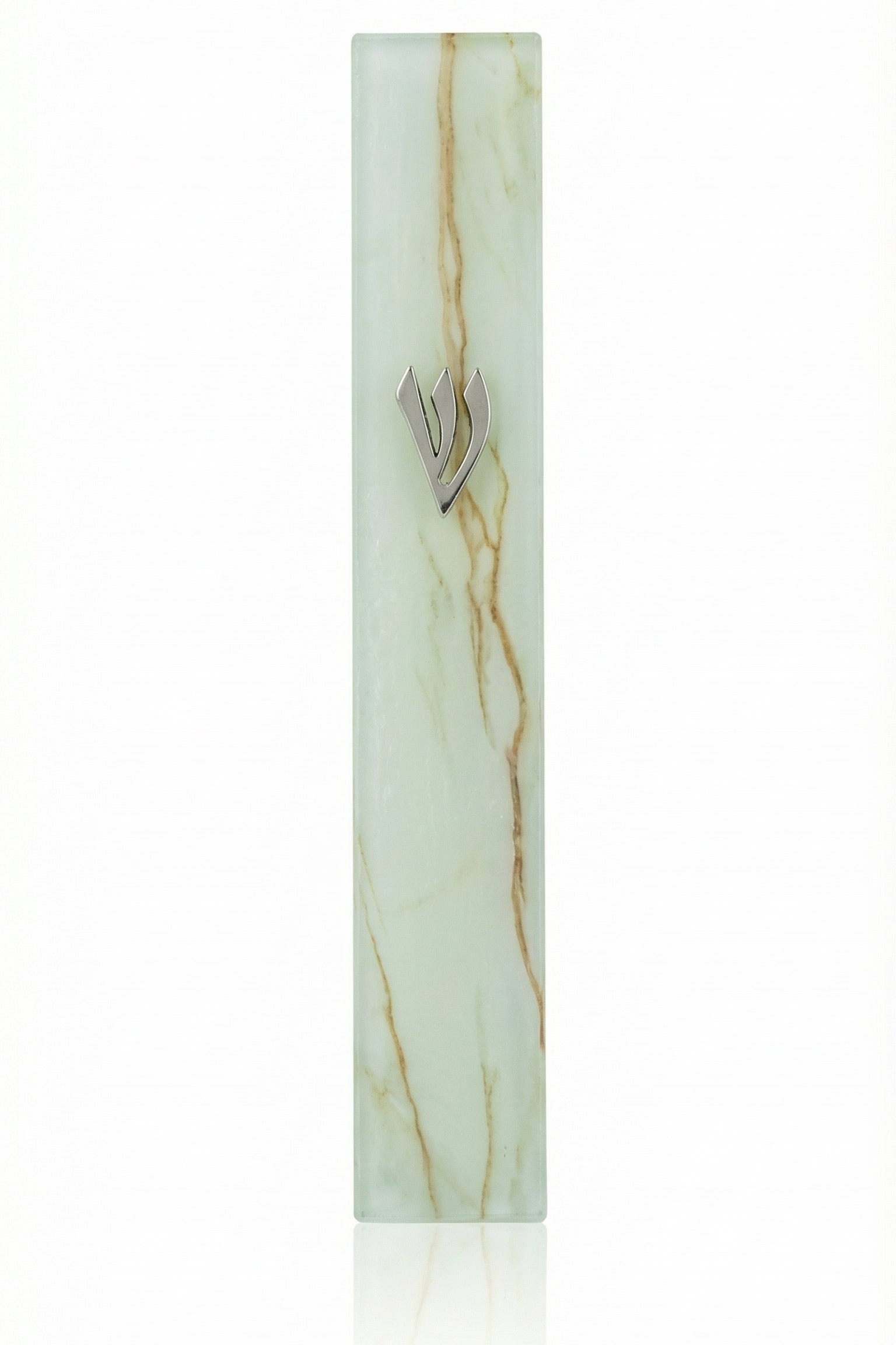 Marble looking Pale Jade Veined Glass Mezuzah case with silver shin