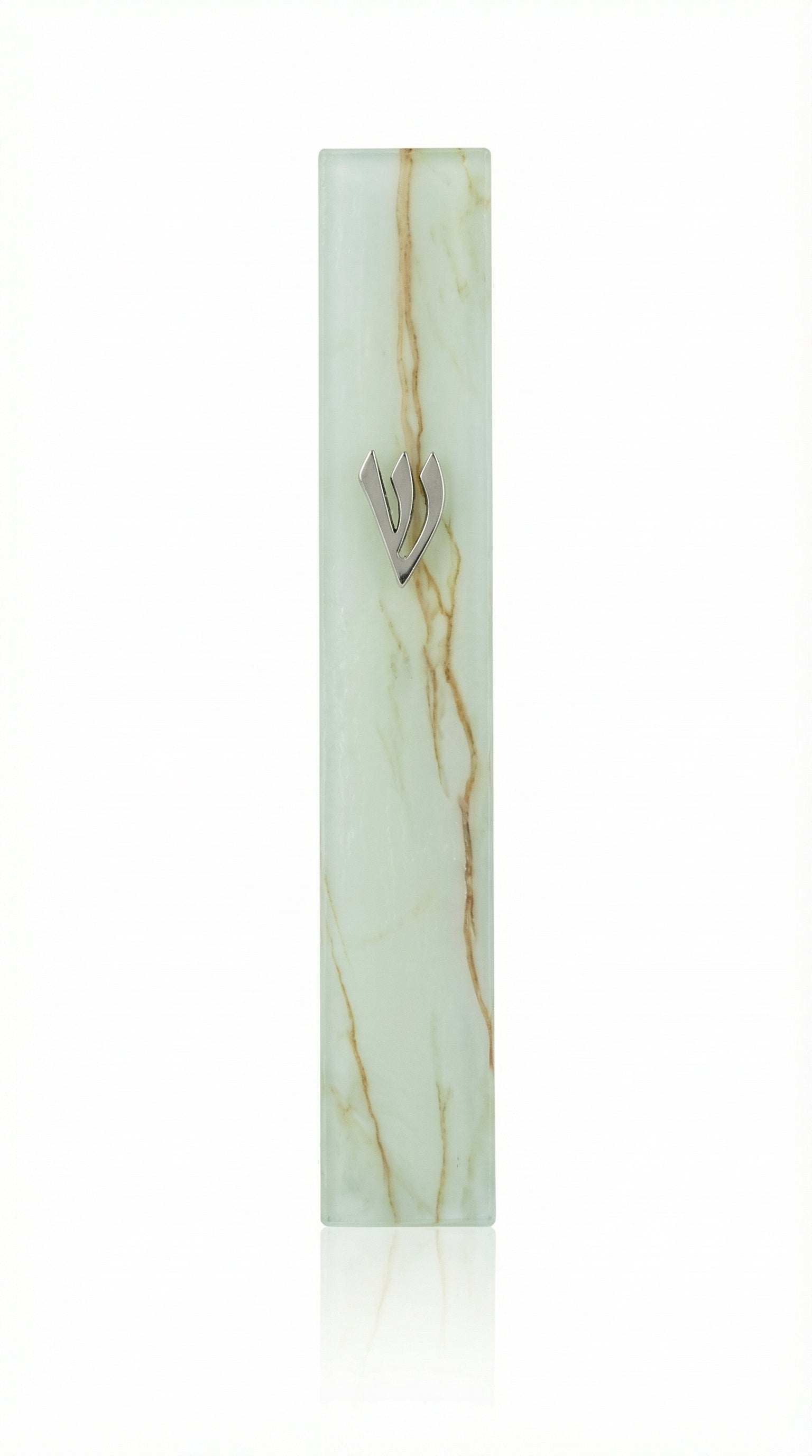 Marble looking Pale Jade Veined Glass Mezuzah case with silver shin