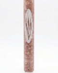 Rose Veiled Shin Marble Mezuzah with natural blush stone variation and elongated pale Hebrew Shin engraving