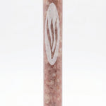 Rose Veiled Shin Marble Mezuzah with natural blush stone variation and elongated pale Hebrew Shin engraving