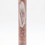 Rose Veiled Shin Marble Mezuzah with natural blush stone variation and elongated pale Hebrew Shin engraving