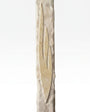 Sculpted Light Within Jerusalem stone mezuzah case with a super-elongated carved Shin framed by rough-hewn cream stone