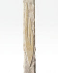 Sculpted Light Within Jerusalem stone mezuzah case with a super-elongated carved Shin framed by rough-hewn cream stone