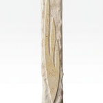 Sculpted Light Within Jerusalem stone mezuzah case with a super-elongated carved Shin framed by rough-hewn cream stone