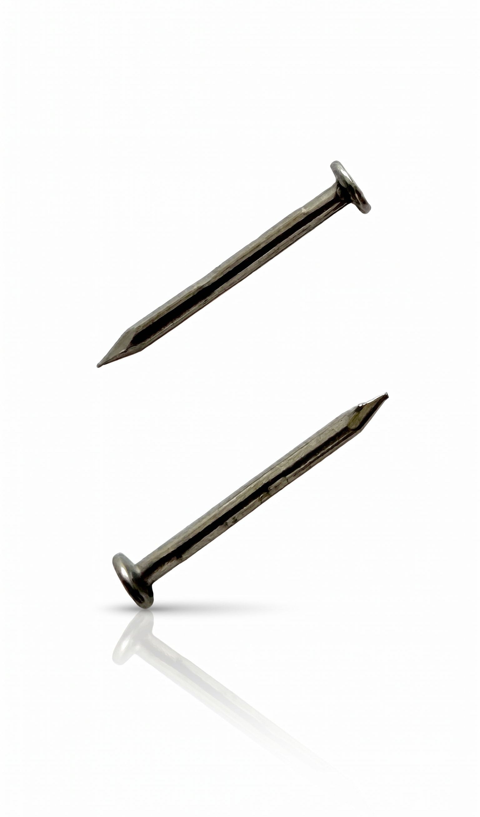 Silver mezuzah nails for mounting mezuzah cases to doorposts with a clean matching hardware finish