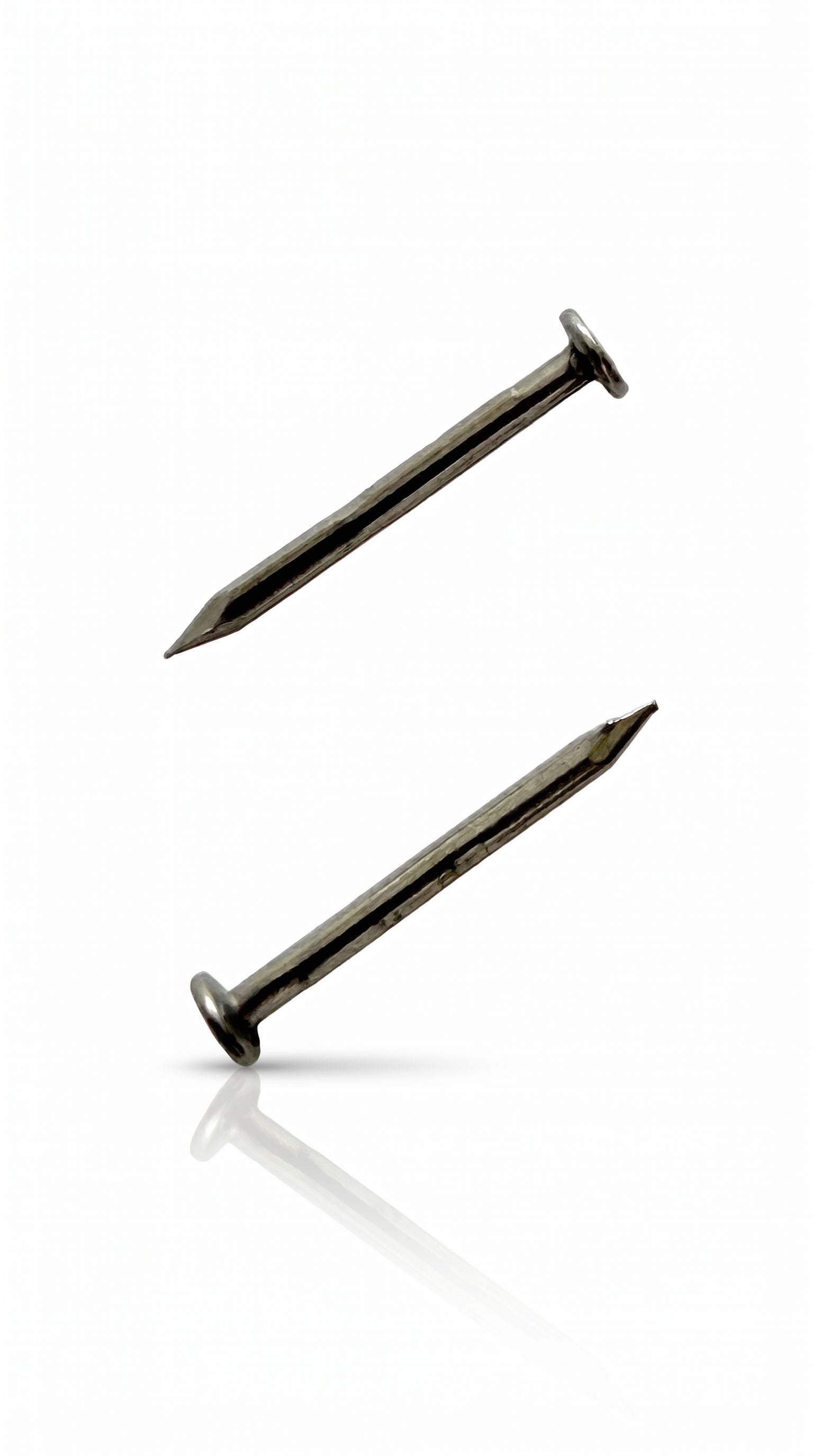 Silver mezuzah nails for mounting mezuzah cases to doorposts with a clean matching hardware finish