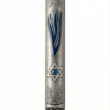 Decorative metal Mezuzah case with Star of David on a white background