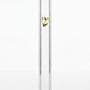 Front of Timeless Clear Gold Shin Outdoor Mezuzah with transparent acrylic body and raised gold Hebrew Shin