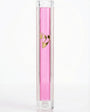 Timeless Pink Gold Shin Lucite Mezuzah with clear acrylic frame, vivid pink center and gold Hebrew Shin