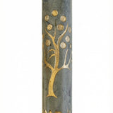 Gray Jerusalem Stone Mezuzah featuring vibrant tree of life and Hebrew inscription 'etz chaiim', with natural stone variations and detailed engravings