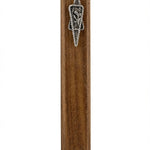 Upscale Aaron Mezuzah crafted from wood and pewter, 7 inches tall, with precise Hebrew engravings, displayed on a white background with a subtle reflection.