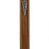 Upscale Aaron Mezuzah crafted from wood and pewter, 7 inches tall, with precise Hebrew engravings, displayed on a white background with a subtle reflection.