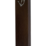 Elegant Aaron Mezuzah made of wood and pewter with intricate details, designed for home doorways, with a bright white studio background and soft reflection.