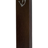 Elegant Aaron Mezuzah made of wood and pewter with intricate details, designed for home doorways, with a bright white studio background and soft reflection.