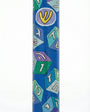 Blue wooden Aleph Bet Mezuzah with detailed Hebrew inscriptions and gold decorative motifs, designed for home blessing on entrance doors.
