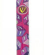 Pink wooden Aleph Bet Mezuzah with detailed Hebrew engravings, mounted on a bright white studio background with soft reflection.
