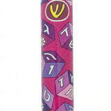 Pink wooden Aleph Bet Mezuzah with detailed Hebrew engravings, mounted on a bright white studio background with soft reflection.