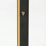 Sleek aluminum Mezuzah in black and gold with screw cap, suitable for outdoor use, fitting a 5-inch scroll, mounted with strong tape, crafted in Israel.