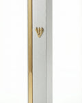 Aluminum mezuzah with matte silver finish and golden stripe for Jewish home doorpost decoration