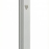 Aluminum mezuzah in matte silver with screw-in cap for outdoor use, 5.5 inches tall, easy to mount with strong adhesive, Israeli made.