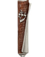 Brown Angel Mezuzah with unrolled scroll revealing angel names, decorative enamel, perfect for home door blessing.