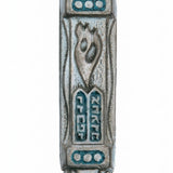 Antique Israeli Mezuzah with two tablets of the Ten Commandments, detailed engravings, and traditional design for home doorways.