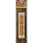 High-resolution image of an April Mezuzah, made in the USA, positioned against a clean white background with a subtle reflection beneath.