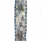 Petit Arava Mezuzah featuring a painted date palm with abundant dates, finely detailed with lacquer on pewter, emphasizing its traditional design.