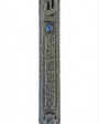A finely detailed Pewter Mezuzah, 6.25 inches tall, made in USA, with Hebrew inscriptions and decorative motifs, on a white studio background.