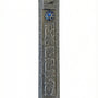 A finely detailed Pewter Mezuzah, 6.25 inches tall, made in USA, with Hebrew inscriptions and decorative motifs, on a white studio background.