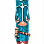 Hand-painted pewter mezuzah featuring scales of justice and gavel, crafted for legal professionals, with precise details and a white studio background.