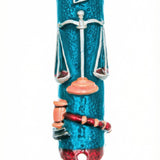 Hand-painted pewter mezuzah featuring scales of justice and gavel, crafted for legal professionals, with precise details and a white studio background.