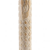 Handcrafted Jerusalem Stone mezuzah with natural variations, engraved Hebrew letters, decorative motifs, and a polished finish, suitable for home entrance.